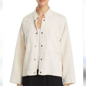 Eileen Fisher Mandarin Collar Snap-Front Channel Jacket Organic Cotton L/XL